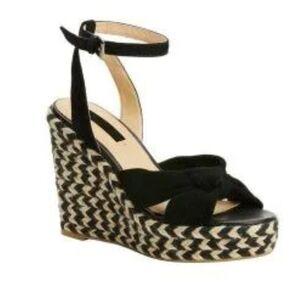 Frye Black Charlotte Twist Ankle Strap Wedge Sandals‎ NWOT